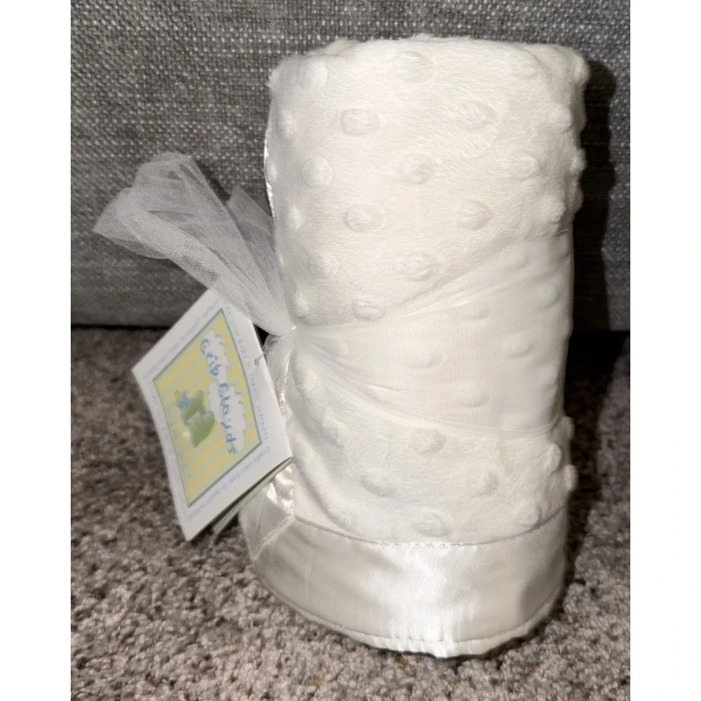 Crib Clouds by Colorado White Cotton Candy Minky Dot Satin baby Crib Blanket NOS